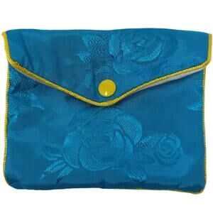 Vintage Small Blue Floral Satin Storage Pouch Snap Closure Organizer